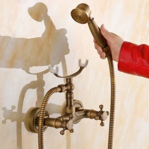 Antique Brushed Brass faucets bathroom bathtub mixer tap faucet with telephone hand shower set Bath & Shower Faucets