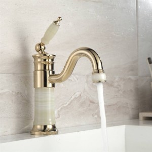 Basin Faucet Brass Jade Body with Marble Basin Faucet Single Handle Gold Finish Basin Sink Bathroom Crane XT616