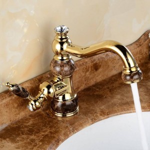 Basin Faucets Brass Torneira Cozinha Jade Body with Marble Basin Faucet Single Handle Gold Finish Basin Sink Mixers Taps U-27