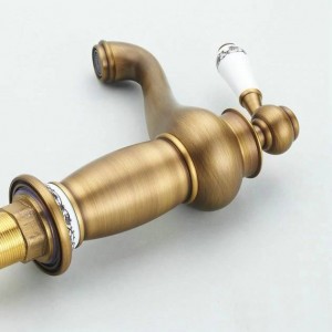 Basin Faucets Mixer Taps Antique Brass Finished Hot and Cold Deck Mounted Porcelain Sink Faucet XT904