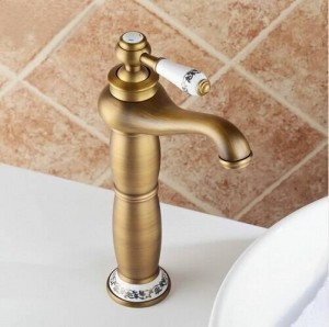 Basin Faucets Mixer Taps Antique Brass Finished Hot and Cold Deck Mounted Porcelain Sink Faucet XT910