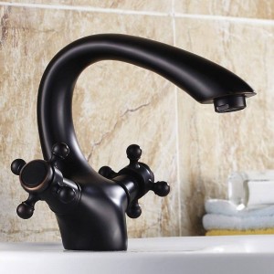 Basin Faucets Golden Dual Handle Faucet Single Hole Swan Neck Elegant Basin Mixer Tap Residential Presents LAD-7311K