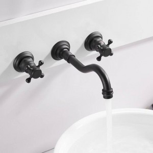Basin Faucets Wall Mounted Brass Bathroom Sink Basin Mixer Tap Faucet 3 Pcs Black Faucet Dual Handle Sink Mixer Taps LAD-11088