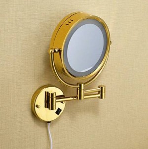 Bath Mirror 8" Round Wall Cosmetic Mirrors 3x 1x Magnifying Mirrors LED Brass Golden Folding Bathroom Makeup Light Mirror 1559