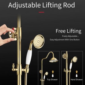Bath Shower Sets Luxury Gold Brass Shower Faucet Set Single Handle Single Holder Dual Control Bathtub Mixer Hand Shower