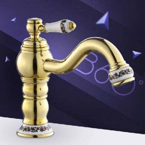Bathroom Faucets Deck Mounted Mixers Gold finish Brass Basin Sink Faucet Single Handle Single Hole Bath Mixer Cranes M-19