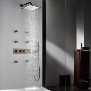 Bathroom Square Rainfall Shower Hand Shower Set Wall Mount with Six Body Spray Jets in ORB Finish