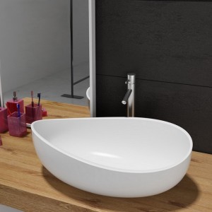 Bathroom Stone Resin Oval Vessel Sink Modern Art Sink Matte/Glossy White with Pop Up Drain