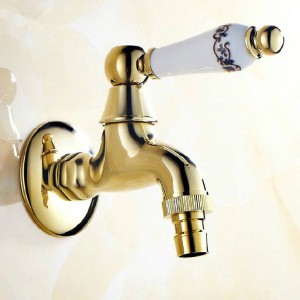 Bibcock Faucet Gold Brass Wall Mounted Washing Machine Faucet Bathroom Toilet Corner Mop Small Taps Outdoor Garden Faucet 9413K