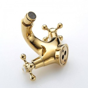 Bidet Faucets Europe Style Gold Bidet Faucet Bathroom Dual Handle Single Hole Bathroom Gold Mixer Taps Hot And Cold Tap LAD-7313K