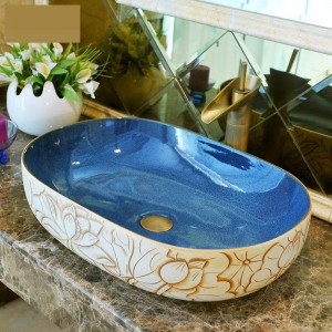 Big Oval basin washbasin Art ceramic wash basin vessel Sinks Countertop Bathroom sinks lotus carving