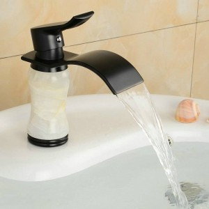 Black Brass Material Basin Mixer Tapswith White Marble Stone Bathroom Basin Faucet Deck Mounted Tap B101