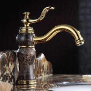 Black Taps Marble Stone Finish Brass Faucet Deck Mounted Bathroom Mixering Faucet XT614
