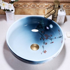 Ceramic Wash Basin Hand Painted Blue And White round plum blossom art bathroom sinks wash basin