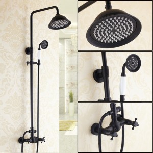 Chester Elegant Antique Black Rainfall Showerhead with Handheld Shower Faucet Set Solid Brass Wall Mounted Exposed Shower System