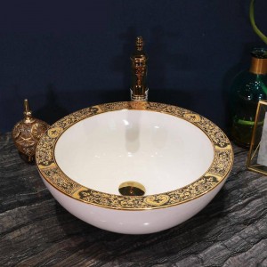  Artistic Handmade Ceramic wash basin Lavobo Round Counter top sinks bathroom wash basin bowls white color broadside gold