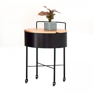 Contemporary 16" Round End table with Storage & Removable Tray Black Accent Side Table with Wheels