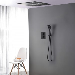 Contemporary 2-Function Thermostatic Shower System with Square Rain Shower and Handheld Shower in Matte Black Solid Brass
