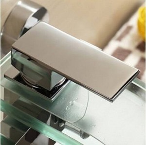 Contemporary Bathroom basin Tub Faucet Glass waterfall Spout Wall Mount tap
