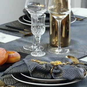Contemporary Geometric Square Cloth Dining Napkin Blue Blended Gold Dinner Napkin Set of 4