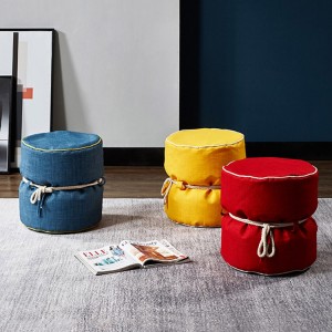 Contemporary Pouf Ottoman Small Round Upholstered Linen Ottoman Footrest Colorful Pouf in Blue / Yellow / Red