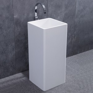 Contemporary Solid Surface Resin Stone Freestanding Square Pedestal Sink in Matte/Glossy White for Bathroom