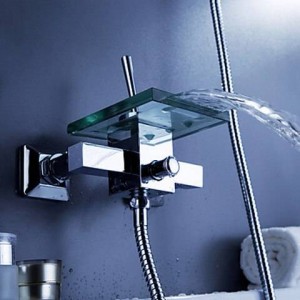 Contemporary Tub Faucet with Glass waterfall Spout Wall Mount wf04