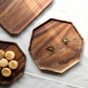 Creative Acacia Wood Plate Dishes Rectangle Octagonal Food Dessert Tea Dinner Tray Kitchenware Dinnerware Outdoor Tableware