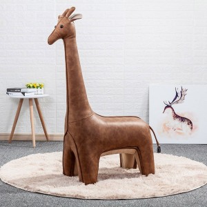 Creative Animal Bench Upholstered Faux Leather Giraffe Chair Brown / Gray Kids Chair Nursery Decor