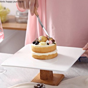 Creative European style ceramics Cake pan High foot dessert bread fruit plate Dessert table Display stand Try the tray square