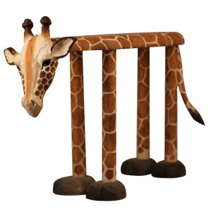 Creative Hand-Carved Armless Entryway Bench with Four Legs Solid Wood Giraffe / Zebra / Tiger