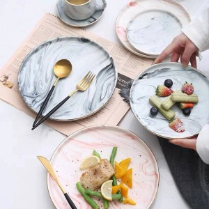 Creative Marbled Ceramic Plates Fruit Tray Cake Dishs Steak Plate Dinnerware Breakfast Plate Round Dish tableware Home Kitchen