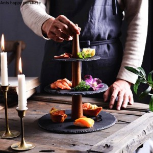 Creative Rock Dessert Table Cake Stand Double Layer Fruit Tray Wedding Birthday Party Dessert Tray Kitchen Storage Decorations