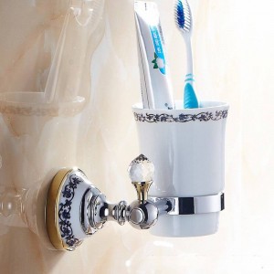 Cup & Tumbler Contemporary Holders Crystal Golden Brass Toothbrush Holder Ceramics Bathroom Accessories Wall Cup Holder 6307