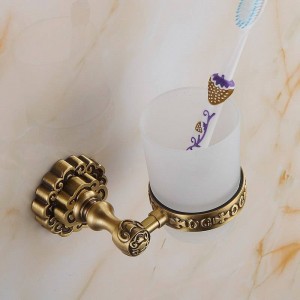 Cup & Tumbler Holders Single Glass Cups Antique Brass Bathroom Toothbrush Holder Wall Mounted Carved Home Deco J10702F