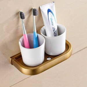 Cup & Tumbler Holders Solid Brass 5 Colors Toothbrush Holder With Double Ceramic Cups Wall-mounted Bathroom Accessories F81368