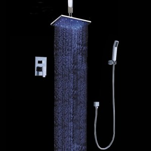 Dree Brass LED Ceiling Mount Shower Set Rain Shower Head & Hand Shower Kit in Polished Chrome