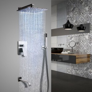 Dree LED Brushed Nickel Shower Set Rain Shower & Hand Shower & Tub Spout Shower Combo Set Stainless Steel
