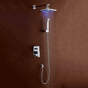 Dree Luxurious Solid Brass Wall Mount LED Rain Shower System with Handheld Shower Set Polished Chrome