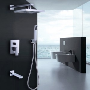 Dree Solid Brass Wall Mounted Square Rainshower Handshower and Tub Spout Shower Combo Set in Polished Chrome