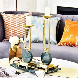 Emerald model room candlestick table decoration decoration marble metal candlestick European ornament Decorative Candle Holders