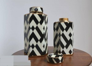 European Style Black And White Six Party Decorative Pot Model Room Living Room Soft Ornament Display porcelain ceramic jar vase