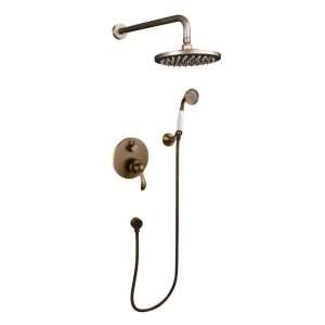 Fair Solid Brass Single Handle Wall Mount Round Rain Shower Head & Hand Shower System in Antique Brass