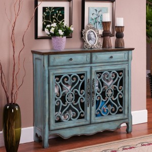Farmhouse Distressed Blue 2 / 3 Door Accent Cabinet with Drawers & Storage Shelves Buffet Sideboard Solid Wood