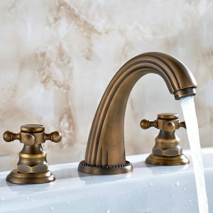  3 pcs Antique Brass Deck Mounted Bathroom Mixer Tap Bath Basin Sink Vanity Faucet Water Tap Bath Faucets HJ-606