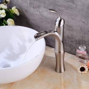  Waterfall nickel brushed bathroom faucet High nickel basin mixer brushed waterfall basin faucet sink Mixer LAD-404