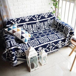 Geometry Bohemia Throw Blanket Sofa Decorative Blue Slipcover Cobertor on Sofa/Beds/Festival Travel Non-slip Stitching Blankets