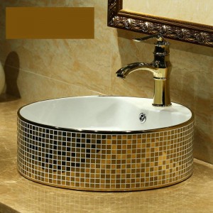 Gold pattern Europe Vintage Style ceramics vanity basin Art Countertop sinks bathroom ceramic wash basin mosaic