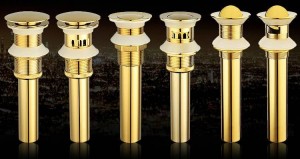 Gold Polished Solid Brass Basin Sink Pop Up Drainer Gravity flushing drain waste stopper Bathroom accessories assembly