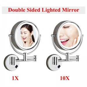  LED Lighted Wall Mount bath Vanity Makeup Mirror with 10X Magnification,Cordless USB Rechargeable, Chrome Polished